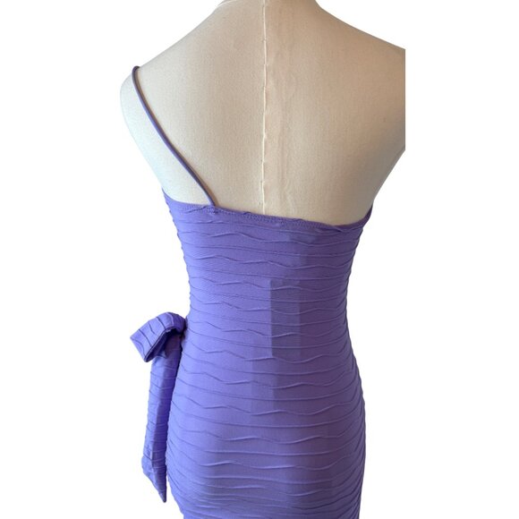 NWT PrettyLittleThing 4 Purple Textured Strappy One Shoulder Wrap Midi Dress - Picture 8 of 15